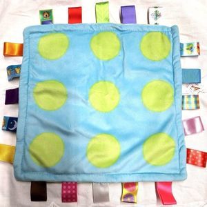 Cong Erle Taggie Blue Green Polka Dots Security Blanket Lovey Minky Ribbon Tags